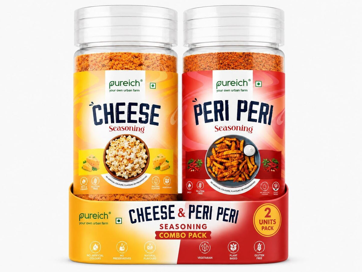 Combo Cheddar Cheese Powder & Peri Peri Seasoning Combo (120g Each) | Popcorn & Snack Sprinkle | Cheesy Flavor for Pasta, Pizza, Nachos, Fries & More