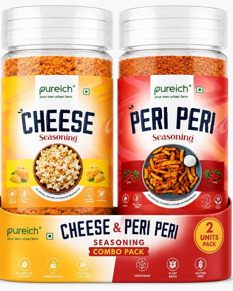 Combo Cheddar Cheese Powder & Peri Peri Seasoning Combo (120g Each) | Popcorn & Snack Sprinkle | Cheesy Flavor for Pasta, Pizza, Nachos, Fries & More
