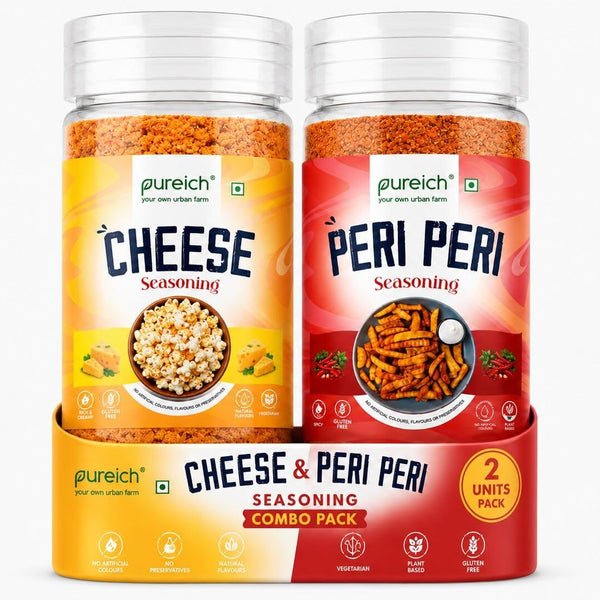 Combo Cheddar Cheese Powder & Peri Peri Seasoning Combo (120g Each) | Popcorn & Snack Sprinkle | Cheesy Flavor for Pasta, Pizza, Nachos, Fries & More