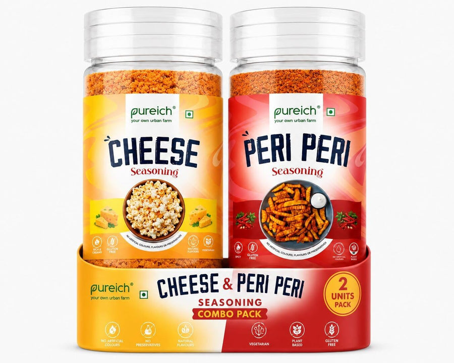 Combo Cheddar Cheese Powder & Peri Peri Seasoning Combo (120g Each) | Popcorn & Snack Sprinkle | Cheesy Flavor for Pasta, Pizza, Nachos, Fries & More