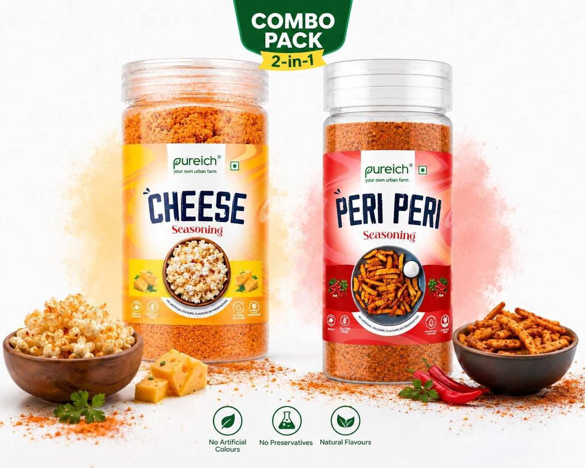 Combo Cheddar Cheese Powder & Peri Peri Seasoning Combo (120g Each) | Popcorn & Snack Sprinkle | Cheesy Flavor for Pasta, Pizza, Nachos, Fries & More