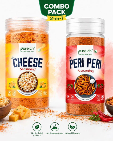 Combo Cheddar Cheese Powder & Peri Peri Seasoning Combo (120g Each) | Popcorn & Snack Sprinkle | Cheesy Flavor for Pasta, Pizza, Nachos, Fries & More