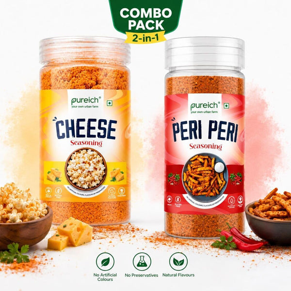 Combo Cheddar Cheese Powder & Peri Peri Seasoning Combo (120g Each) | Popcorn & Snack Sprinkle | Cheesy Flavor for Pasta, Pizza, Nachos, Fries & More