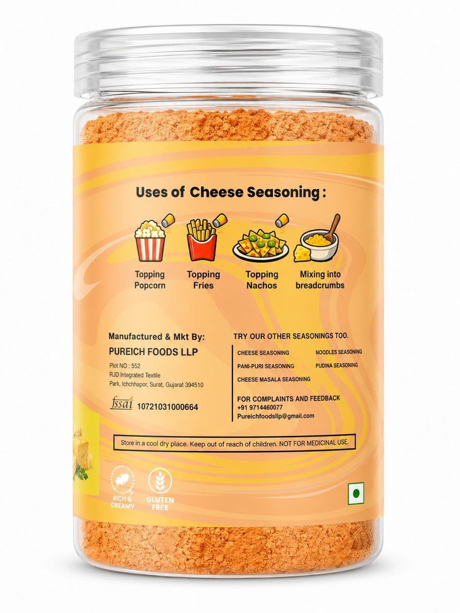 PUREICH Cheddar Cheese Powder | Popcorn Seasoning Powder | Cheesy Sprinkle for Pasta, Pizza, Nachos & Fries | Rich Creamy Flavor