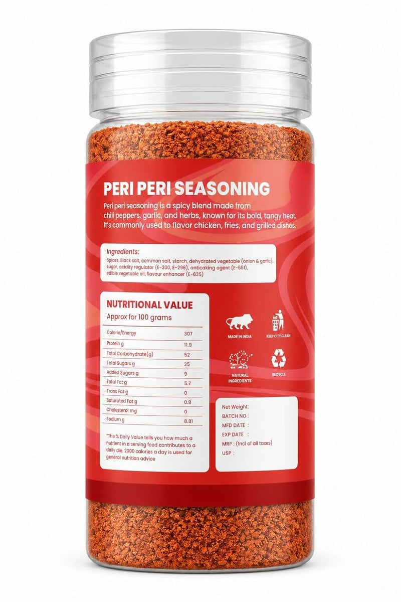 Peri Peri Seasoning | Piri Piri Spice Mix | Multi-Purpose Masala for Fries, Corn, Makhana & Snacks | No Added MSG | Zero Artificial Colours