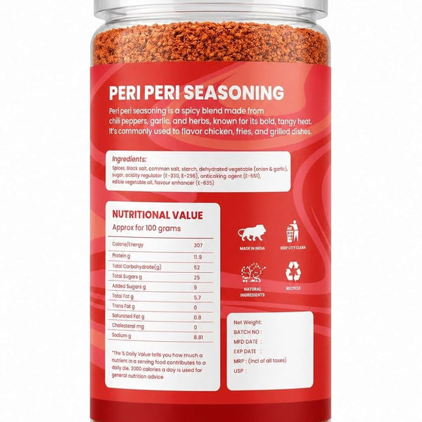 Peri Peri Seasoning | Piri Piri Spice Mix | Multi-Purpose Masala for Fries, Corn, Makhana & Snacks | No Added MSG | Zero Artificial Colours
