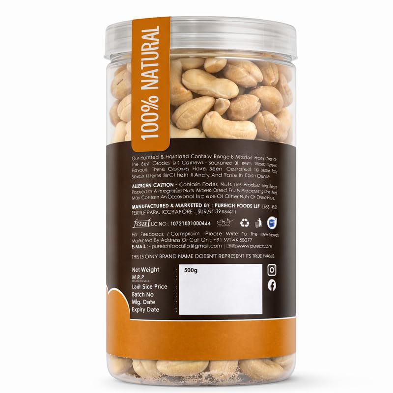 Premium Roasted and Salted Cashews/Kaju | Flavourful & Crunchy Snack Handpicked | Salted & Slow Roasted Cashews Rich in Protein | Magnesium | Phosphorus