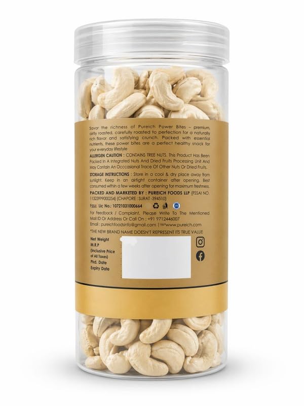 Premium Whole Cashew Nuts | Kaju Dry Fruits, Whole Crunchy Cashews | Rich in Protein, & Nutritious | Gluten Free & Plant based Protein | Kaju Jar