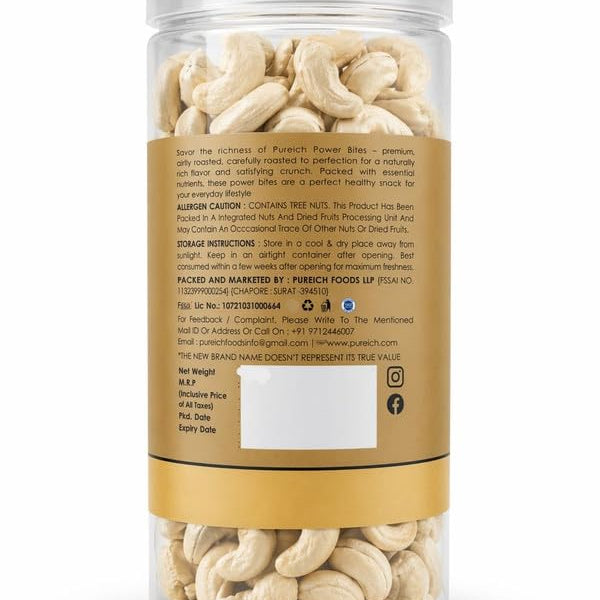 Premium Whole Cashew Nuts | Kaju Dry Fruits, Whole Crunchy Cashews | Rich in Protein, & Nutritious | Gluten Free & Plant based Protein | Kaju Jar
