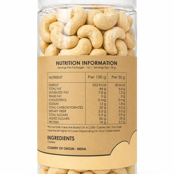 Premium Whole Cashew Nuts | Kaju Dry Fruits, Whole Crunchy Cashews | Rich in Protein, & Nutritious | Gluten Free & Plant based Protein | Kaju Jar
